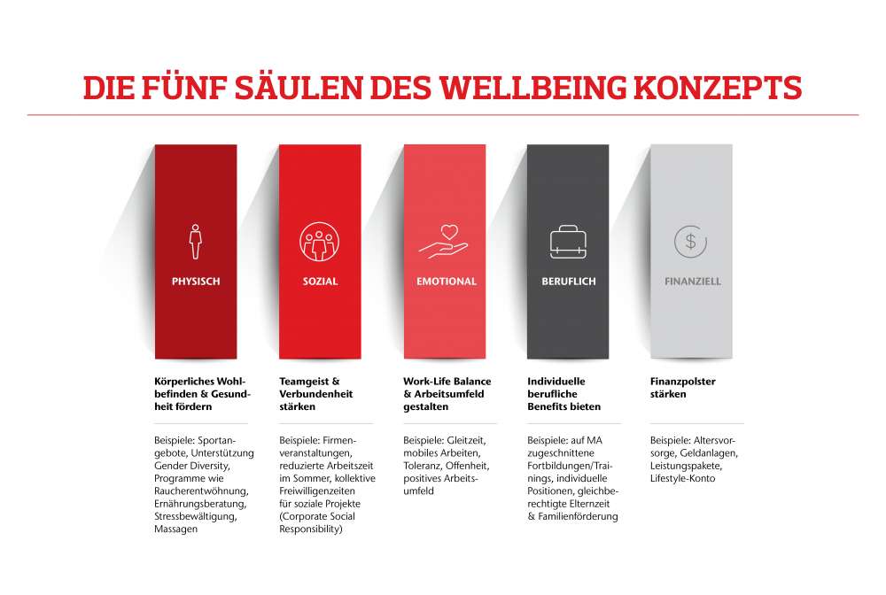 5 Säulen-Konzept für das Konzept Wellbeing 